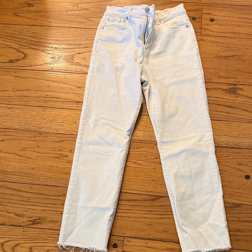 Madewell White Skinny Jeans with Frayed Hem